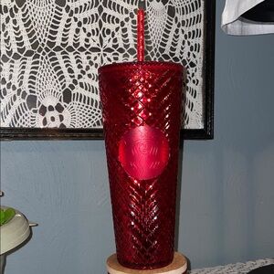 Starbucks Red Textured Studded Cold Cup with Straw